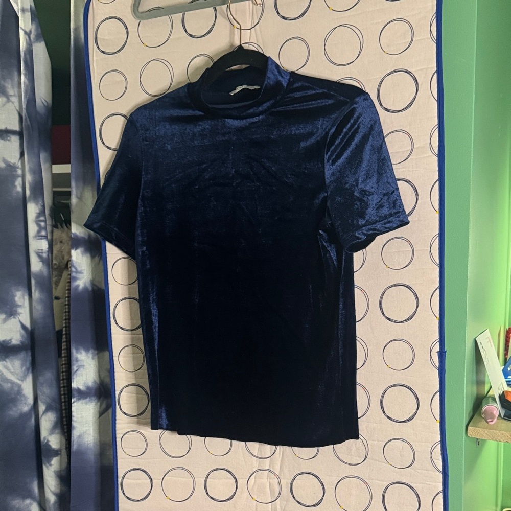 Zara Dark Blue Velvet Short Sleeve Tee